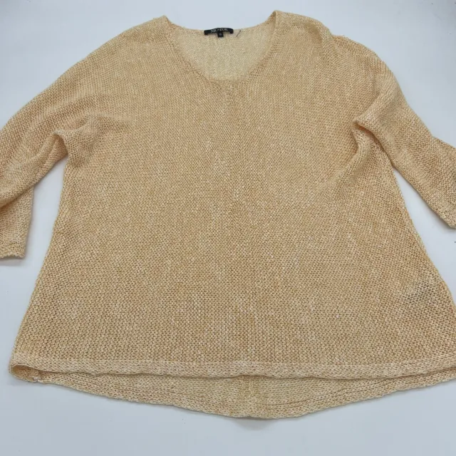 Nic & Zoe Open Knit Tangerine Light Sweater Top Women’s M Linen Blend