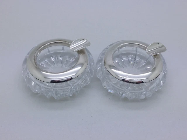 German Pair of Solid Silver Mounted Cut Glass Ashtrays by Gayer & Krauss c.1930