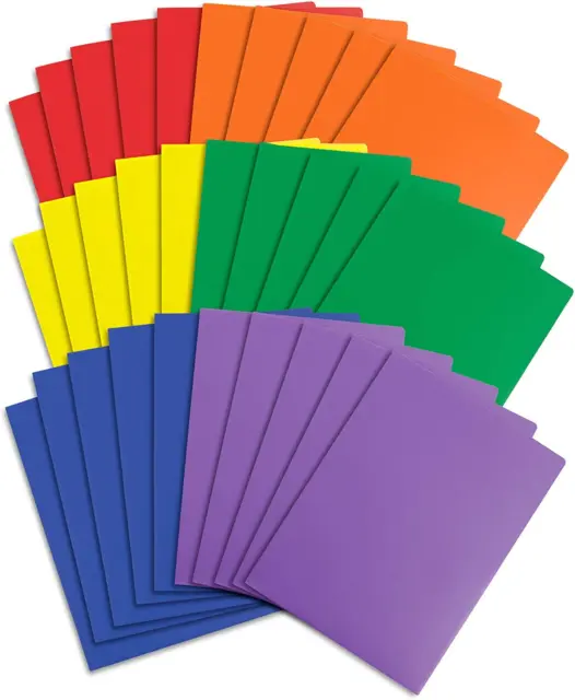 Two Pocket Plastic Folders, Assorted Colors, Durable Folders, Letter Size with B