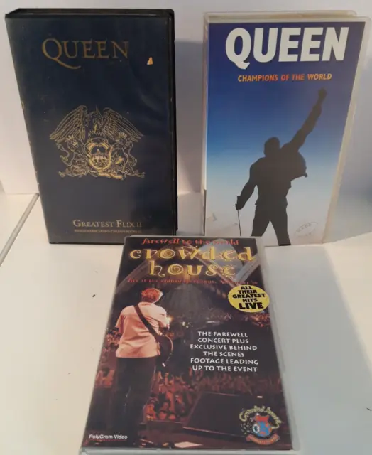 Queen Greatest Flix II, Champions + Crowded house - LIVE -  VHS Video Tapes