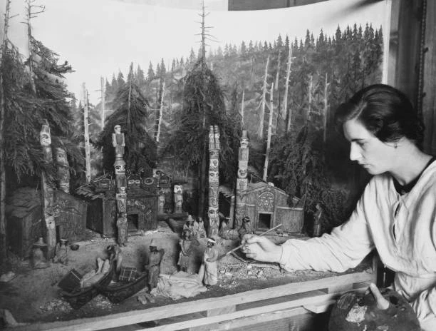 REPRODUCTION AN ALASKA Indian Village With Totem Poles Los Ang- 1932 ...