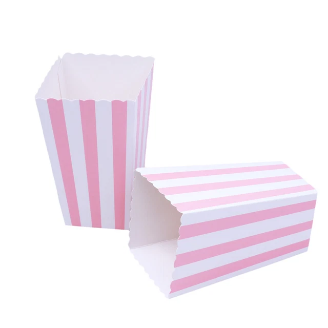 48 piezas Caja de palomitas de maíz de papel a rayas Boda dulces Caja de comida Favores Fiesta de cumpleaños Decoración