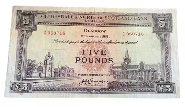 Clydesdale and North Scotland Bank Ltd 5 Pound 1958 Used Fine