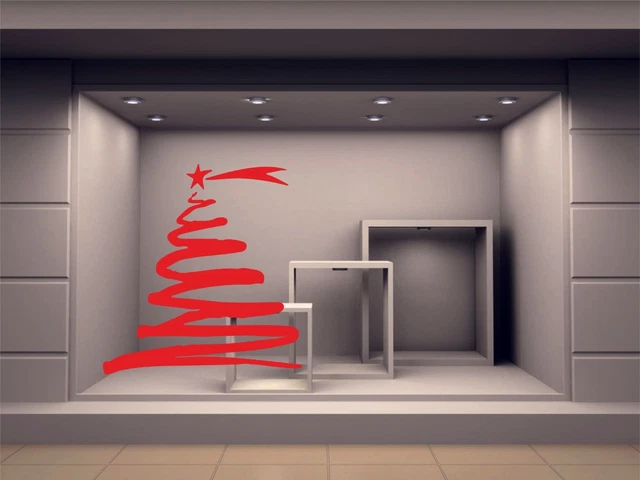 vetrofania natalizia adesivo pvc vetrina albero natale merry christmas ADESIVI fiocchi vetrina negozi natalizia v07