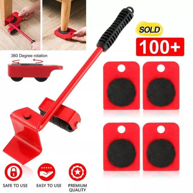 5 Pcs Furniture Slider Lifter Moves Home Moving Wheels Mover Kit Lifting System