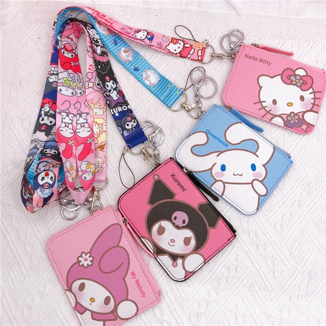 CUTE HELLO KITTY Kuromi Cinnamoroll ID Card Holder Coin Purse Lanyard