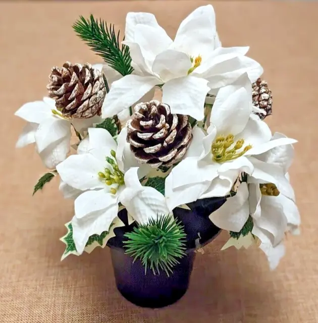 Christmas White Poinsettia Grave Crem Cemetery Memorial Pot Flower Memorial Vase