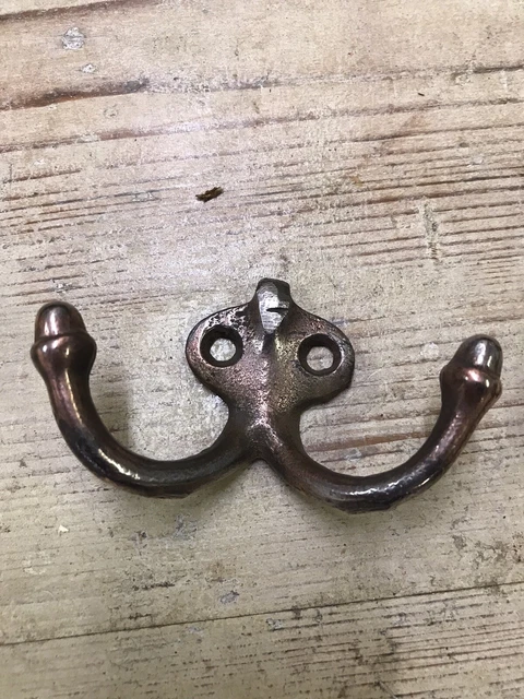 Original Antique 1920’s  Brass Double Coat Hook Old  Metal Reclaimed Vintage X 2 3