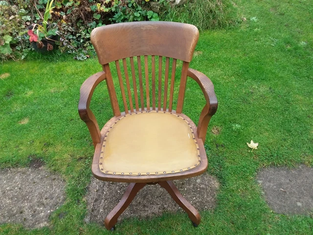 Antique Hillcrest Swivel Office Captains Chair  Circa  1930 with Padded Seat