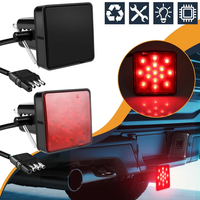 2'' Trailer Hitch Towing Receiver Cover Smoked Lens 15 LED Running&Brake Light