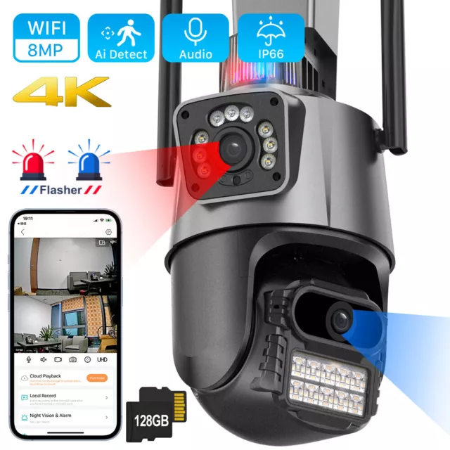 4K 8MP WLAN IP Kamera Dual-Lens Überwachungskamera Aussen CCTV PTZ Auto Tracking