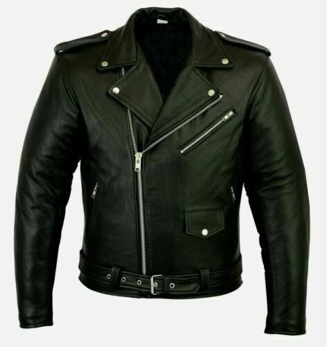 Mens Black Leather Motorcycle Jacket Genuine Cowhide Leather Jacket Biker Riding