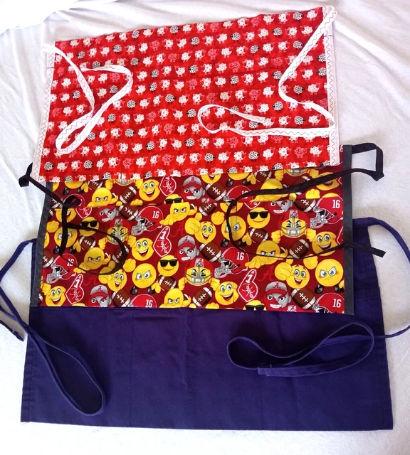 3 Pack Waist Aprons 3 Pockets Waitress Server Waiter football sheep Whimsical