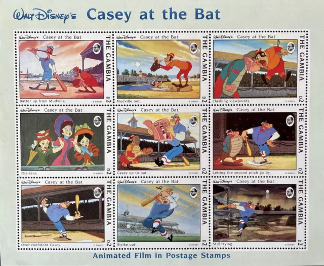 Gambia Walt Disney Casey At The Bat Stamps 1993 Mnh Baseball Sports Cartoon