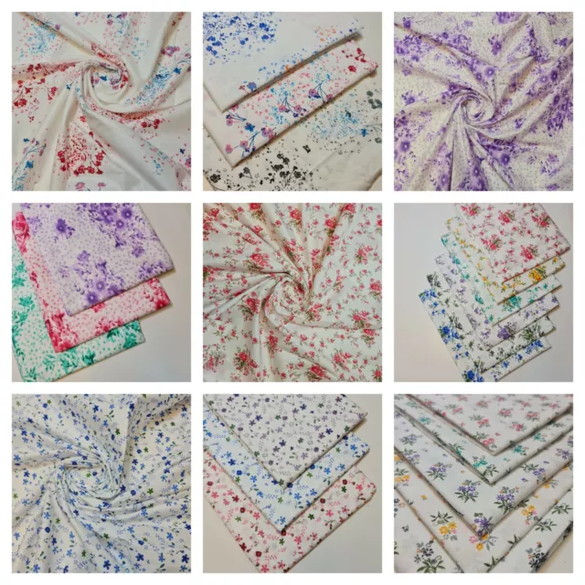100% Cotton Poplin Floral Material Small Ditsy Flower Quilting Dress Fabric 44"