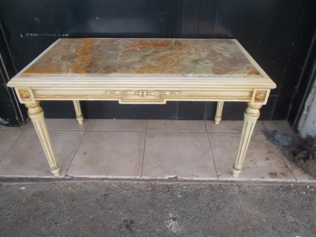 Antico Tavolino Da Salotto Stile Veneziano Con Marmo 78X43Cm H 43