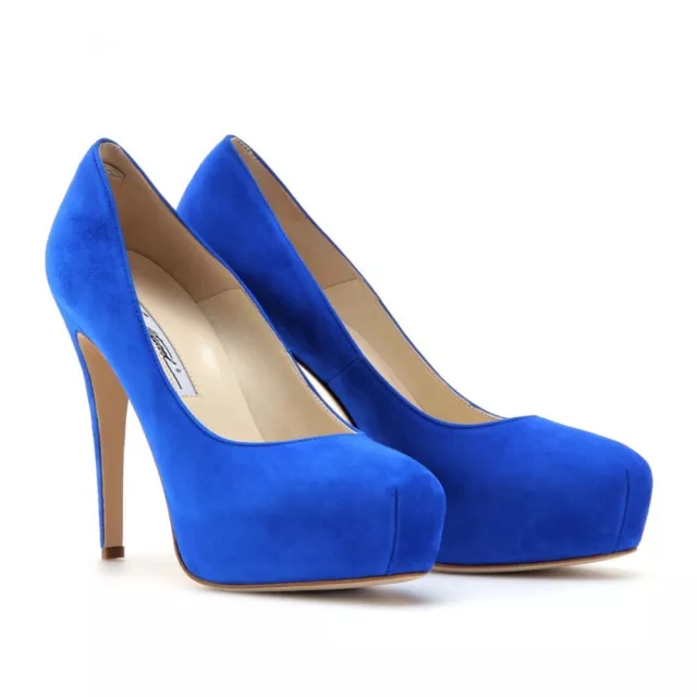 Brian Atwood MANIAC Blue Suede Platform Heels Pumps Shoes 41 EU