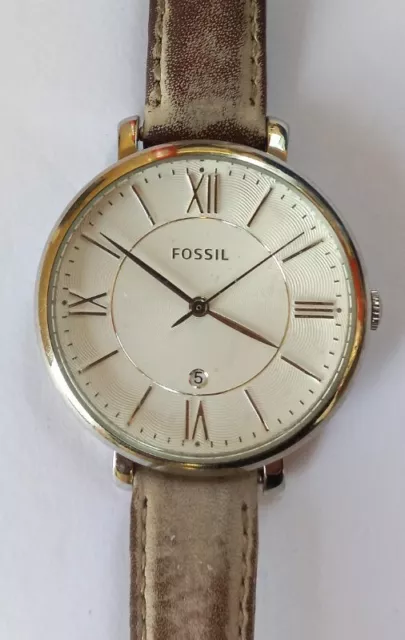 FOSSIL JACQUELINE SILVER DIAL ES3708 Dark Brown-Beige leather strap Womens Watch