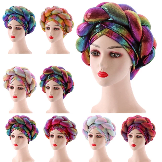 Mujeres Africanas Auto Gel Cabeza Hijab Turbante Gorra Trenza Sombrero Cabeza Envoltura Gorro Gorras