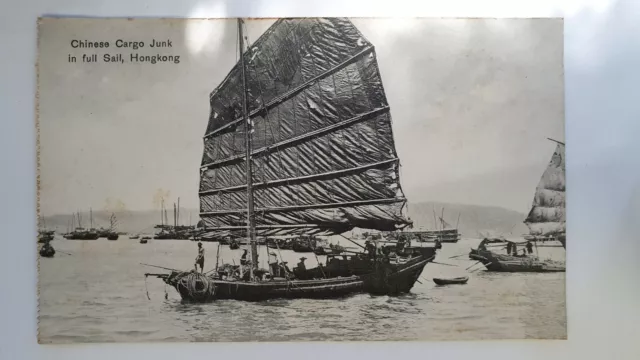 China Hong Kong Vintage Real Photo Postcard Chinese Cargo Junk in Full Sail