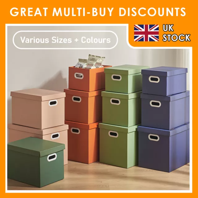 Cardboard Storage Boxes Strong Durable With Lid & Handles Home Office Organiser