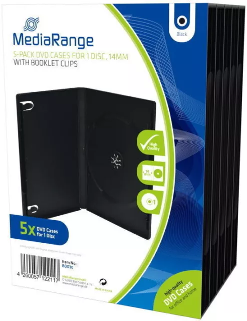 10 Mediarange DVD Hüllen 1er Box 14 mm für je 1 BD / CD / DVD schwarz