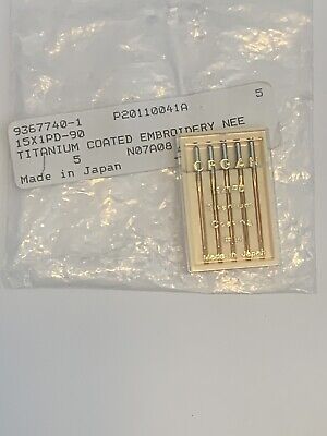 Nuevo órgano 15x1pd-90 titanio recubiertos Emb Máquina de Coser Agujas #14 Japón 5pk