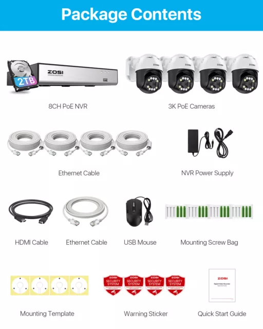 ZOSI 5MP PTZ IP POE Security Camera System 2-Way Audio  8MP NVR 2TB 2