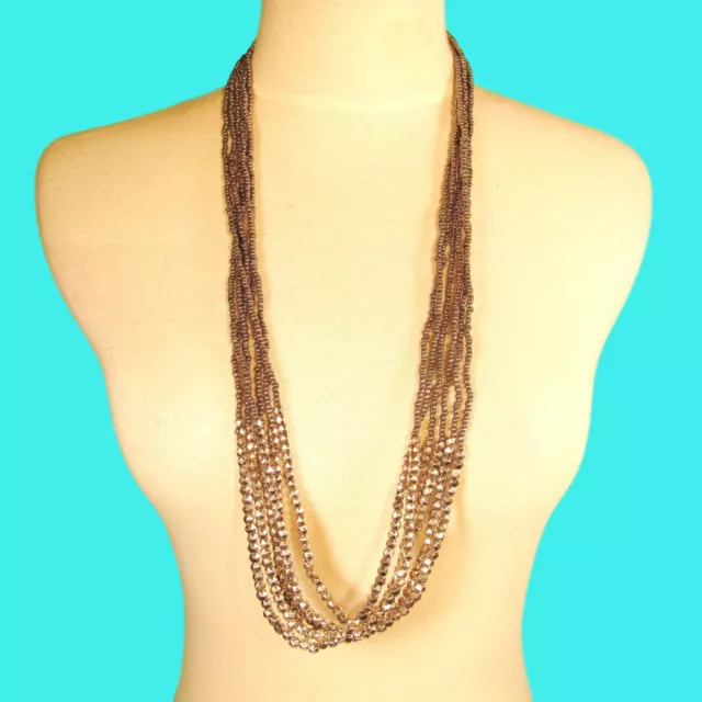 32" Long Multi Strand Silver Color Bohemian Style Handmade Seed Bead Necklace