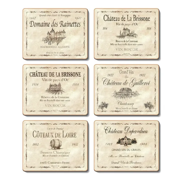 Country Kitchen Wine Labels Cinnamon Cork Backed Placemats Set 6