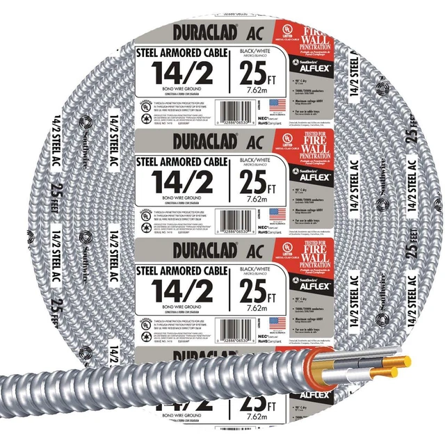 Southwire 25 Ft. 14/2 AC Armored Cable Electrical Wire 55278321 Southwire