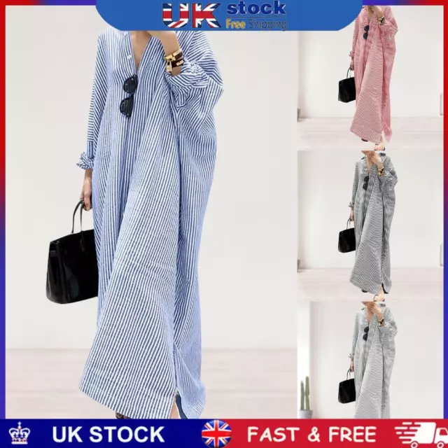 Striped Button Down Cardigan Baggy Shirt Maxi Dress Casual Daily Commuting Dress