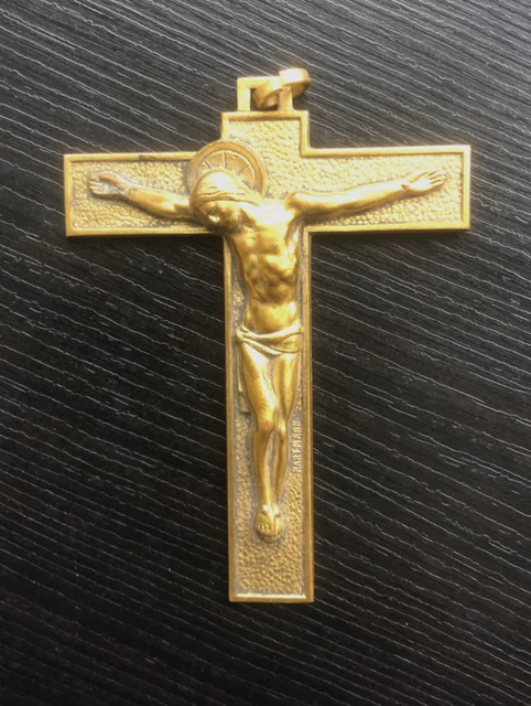 Pendentif Croix En Bronze Avec Pierre - Signé Gilbert Libelin, Occasion, Pièce Unique De Créateur