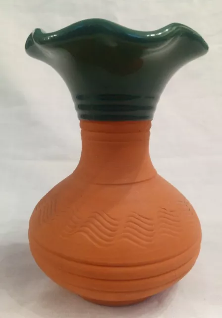 Beautiful Hand Made Vase Pottery Cyprus Green Top