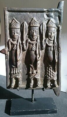 Superb Antique African Art Bini Edo Nigeria Benin  Bronze Plate
