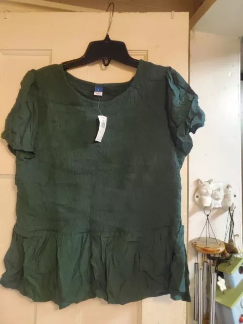 NEW Old Navy GREEN SHORT  Sleeve Smocked Peplum Top Size L LARGE WOMEN'S NWT