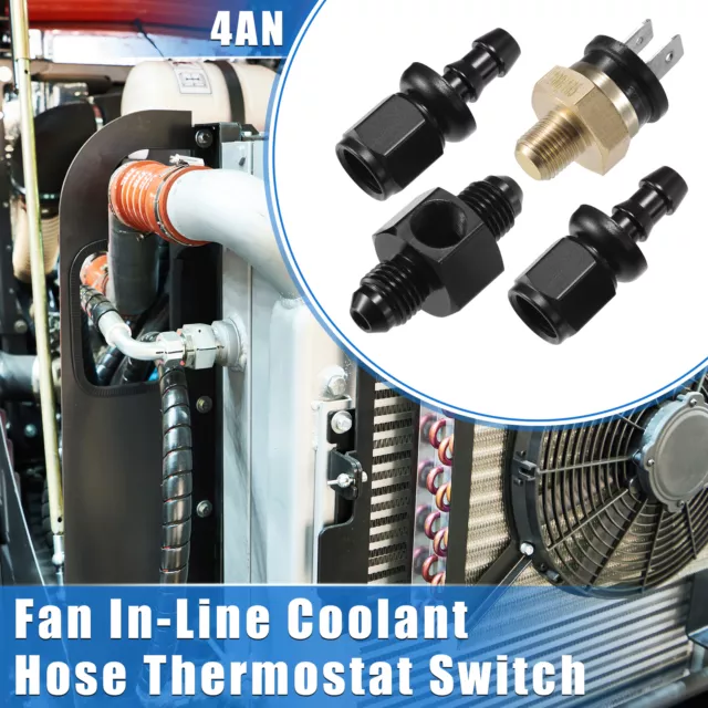 Fan Coolant Hose Thermostat Switch Kit 4AN 200'F on - 185'F Off for Car Auto