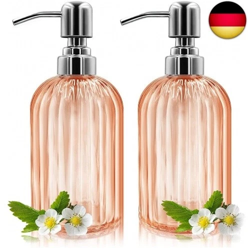 2x Vintage Glas-Seifenspender Mit Pumpe – 400 Ml, Geripptes Design, Nachfüllbar Für Badezimmer & Küche (Orange)