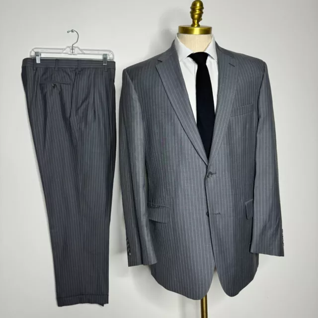 Jos A Bank Signature Collection Suit Mens Gray Stripe Wool Silk 44L 38W