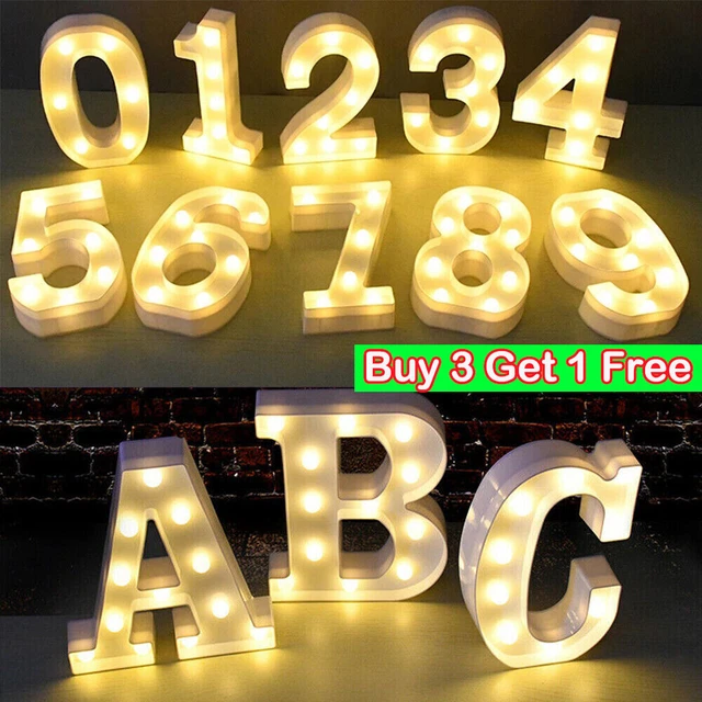 LARGE LED LIGHT Up Alphabet Letters Plastic Numbers Standing Party
