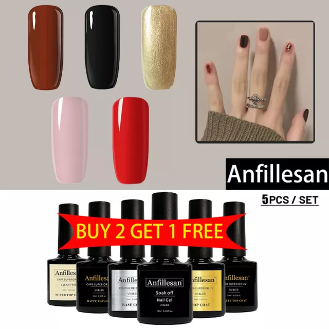 Anfillesan 5Pcs Gel Varnish Set Gel Nail Polish Kit Glitter Soak Off UV Gel 10ml