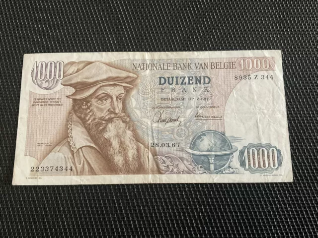 BELGIQUE: 1000F 28/03/1967, Pick 136, TTB/VF 💎