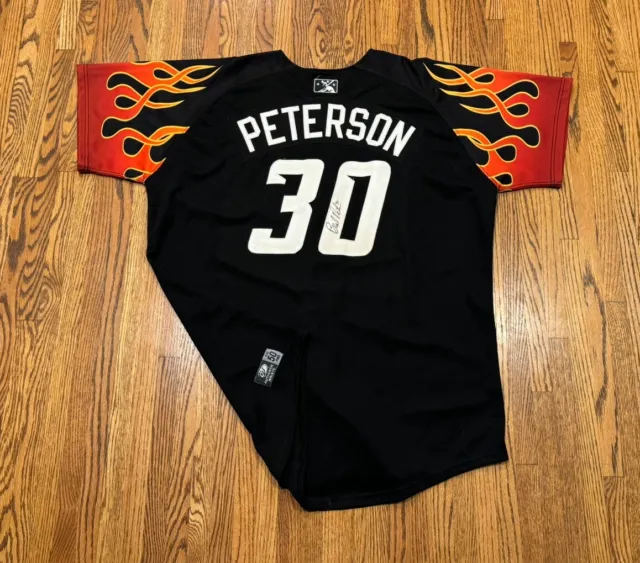 Rochester Red Wings Brock Peterson Auto Game Worn OT Sports MILB Baseball Jersey