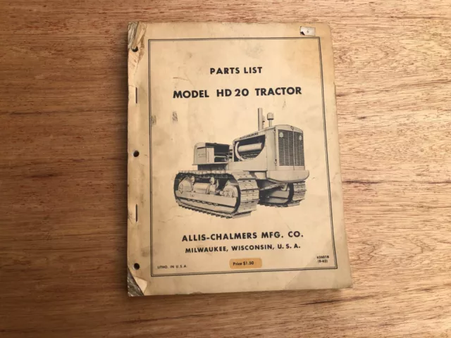 1962 Vtg Allis Chalmers HD20 Tractor Parts List Milwaukee AS IS Rough