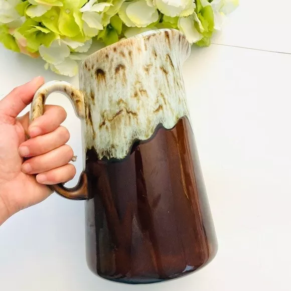 Brown/turquoise glazed large ceramic pitcher handmade unique earthemware