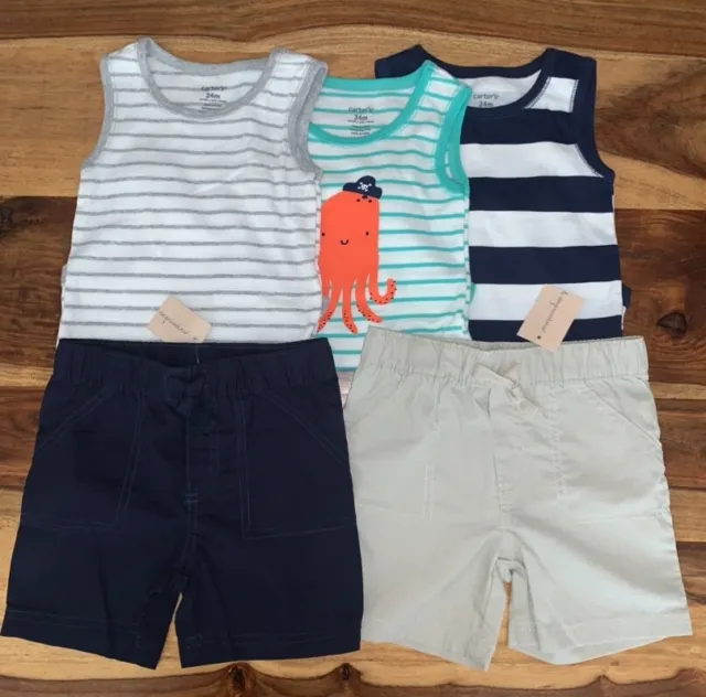 Baby Boys First Impressions Carter's Bodysuit Shorts Outfit 5 Pc Set Size 24 M