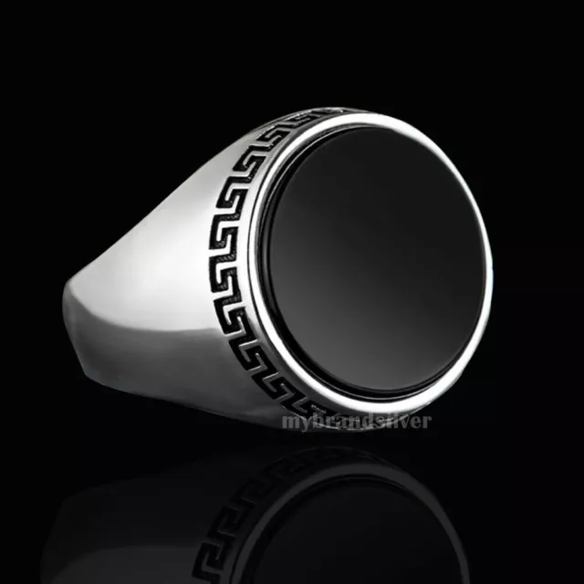 925 Sterling Silver Turkish Handmade jewelry Black Agate Aqeeq Men's Ring All Sz