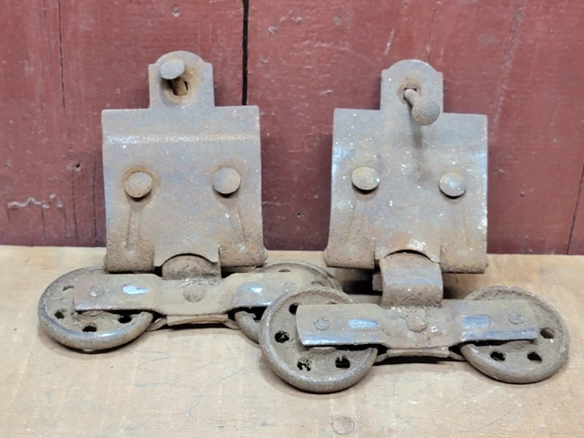 Pair Of Vintage Metal Barn Door Trolly Rollers Hangers Diy Home Shed Project