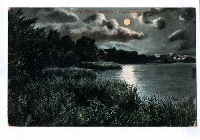 A0122 Australia-SA Adelaide River Torrrens night cds Eudunda pu1906 vintage pc
