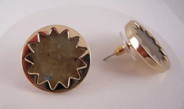 House of Harlow 1960 14KT Y/G Plated Labradorite Sunburst Button Earrings